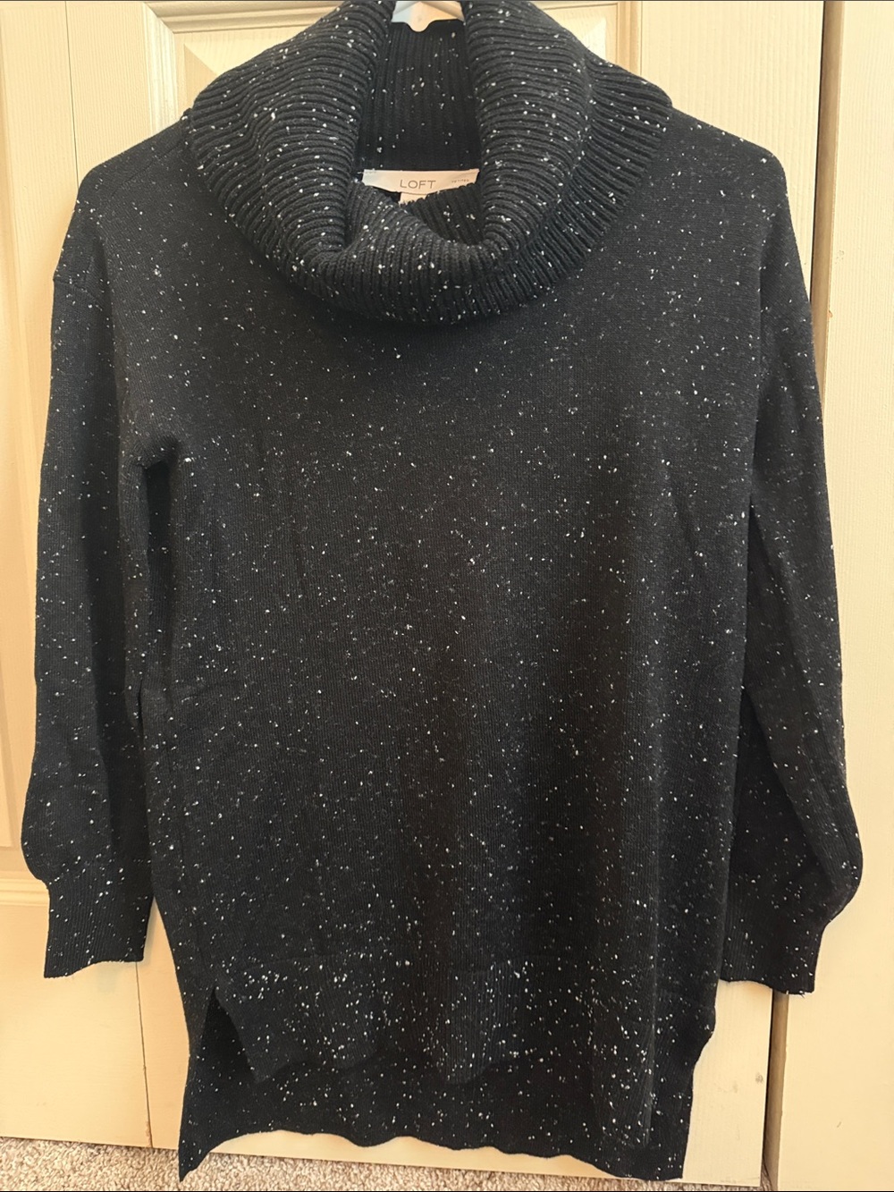 LOFT Black Speckled Cowl Neck Sweater